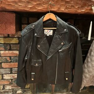 Women’s black leather jacket, size medium
